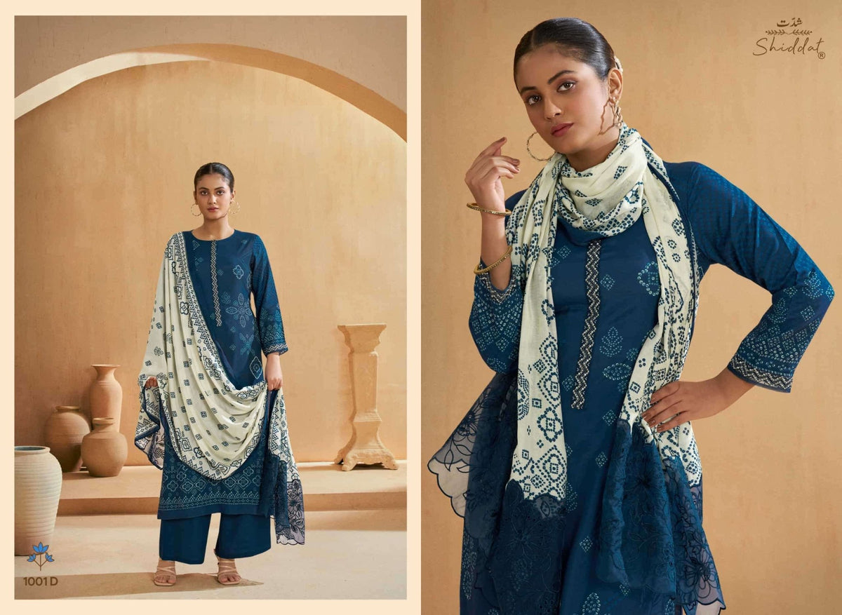 Shiddat Iris 1001 Pure Muslin Embroidered Dress Material - Amrah Wholesale