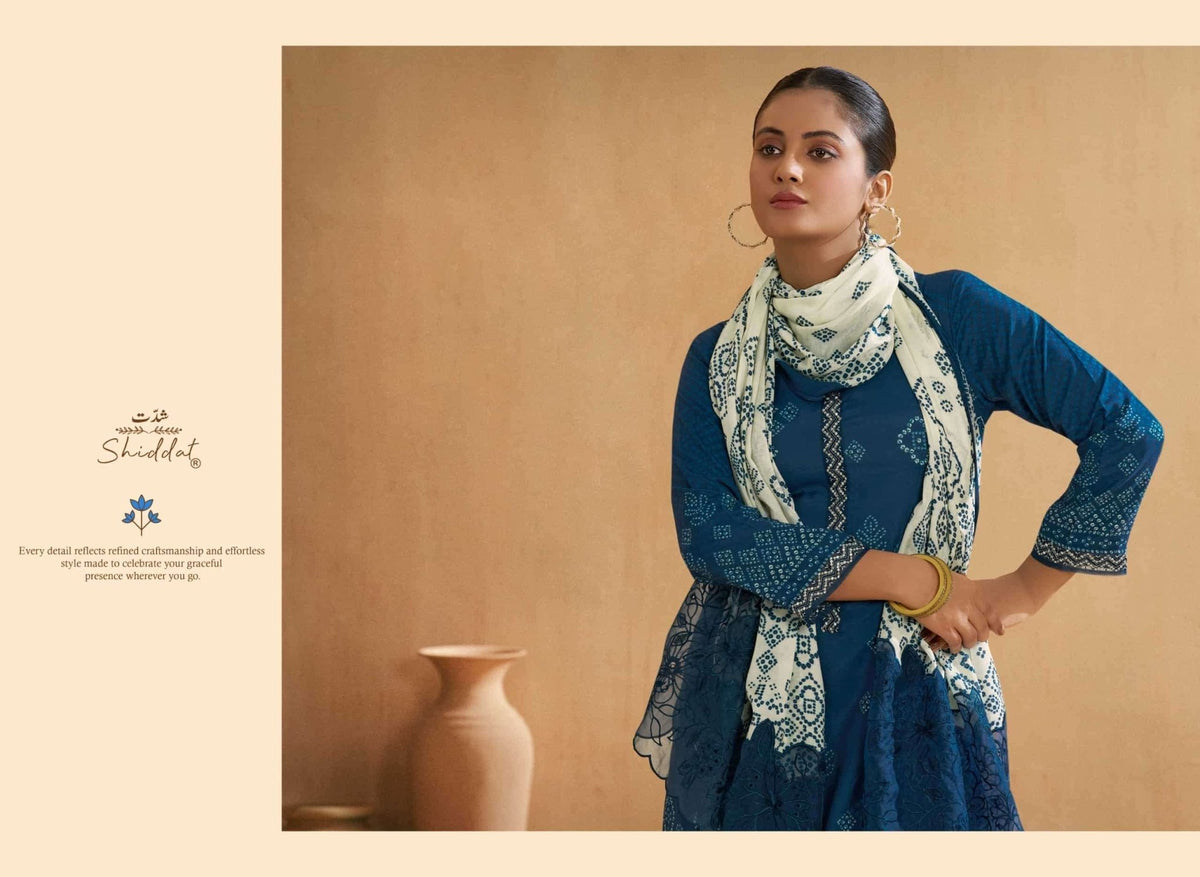 Shiddat Iris 1001 Pure Muslin Embroidered Dress Material - Amrah Wholesale
