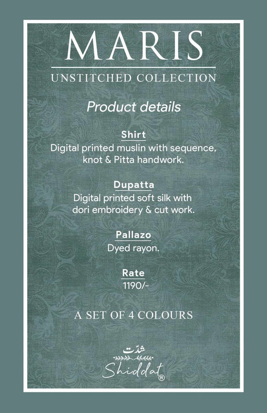 Shiddat Maris 1010 Digital Printed Muslin Dress Material - Amrah Wholesale
