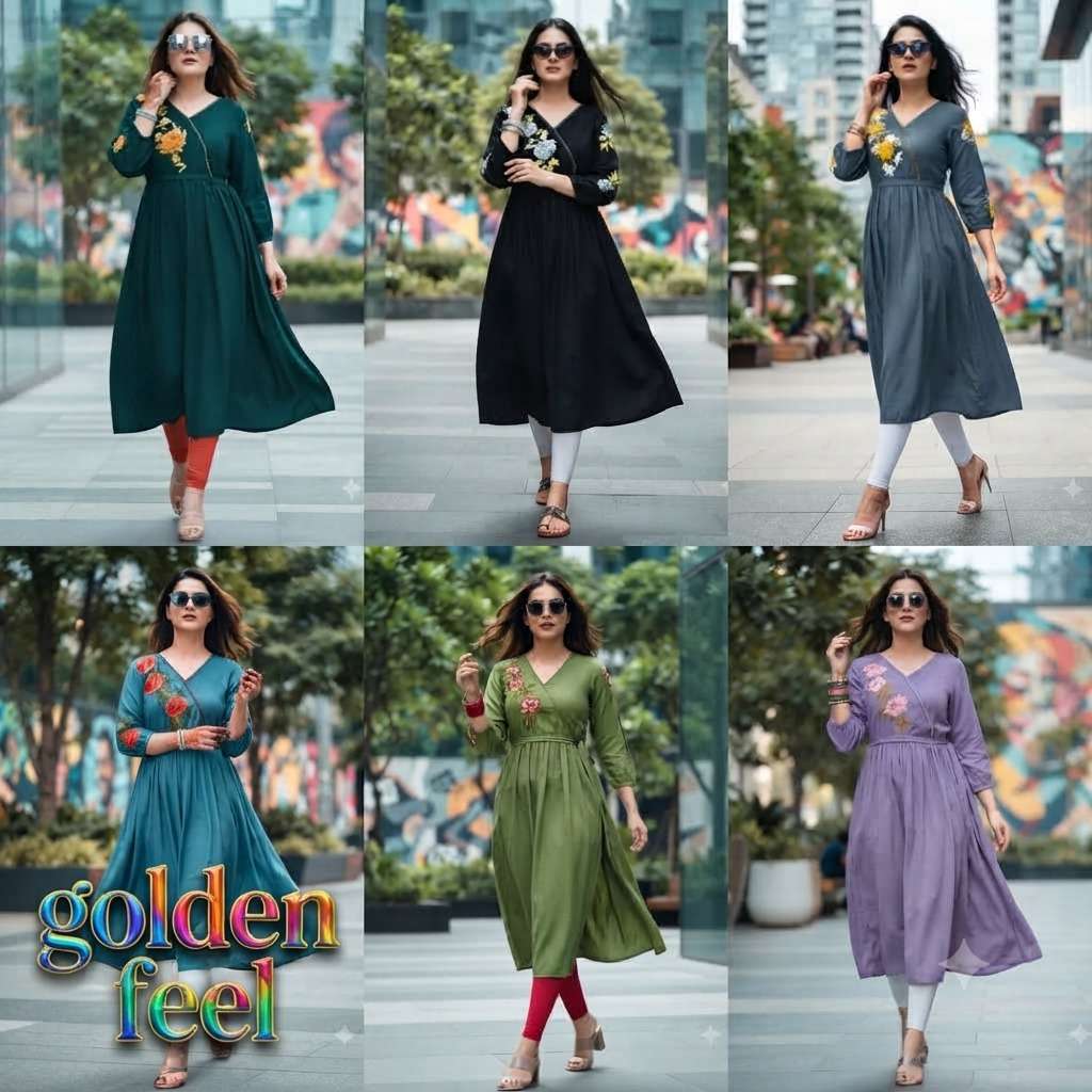 Shodashe Studio Golden Feel Heavy Rayon Ladies Kurti Collection