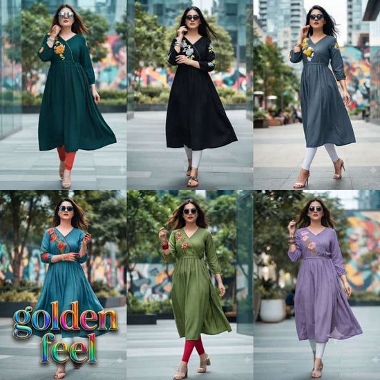 Shodashe Studio Golden Feel Heavy Rayon Ladies Kurti Collection