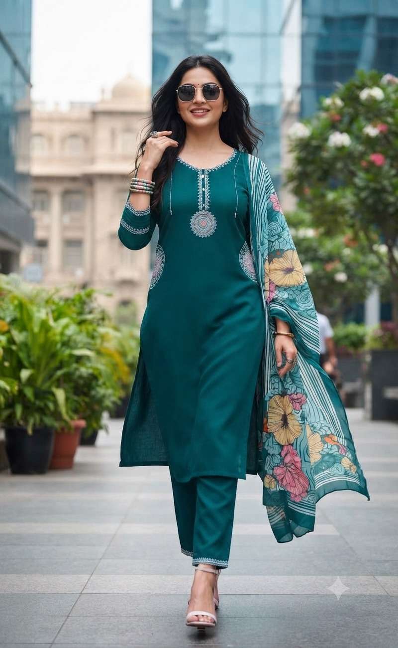 Shodashe Studio Sangini Premium Heavy Pure Cotton Flex Readymade Kurti Pant Dupatta Set
