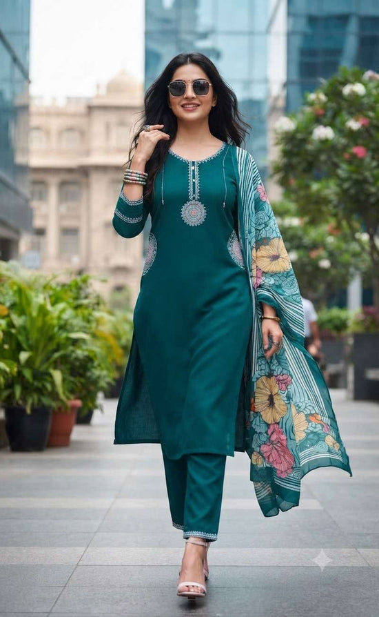 Shodashe Studio Sangini Premium Heavy Pure Cotton Flex Readymade Kurti Pant Dupatta Set