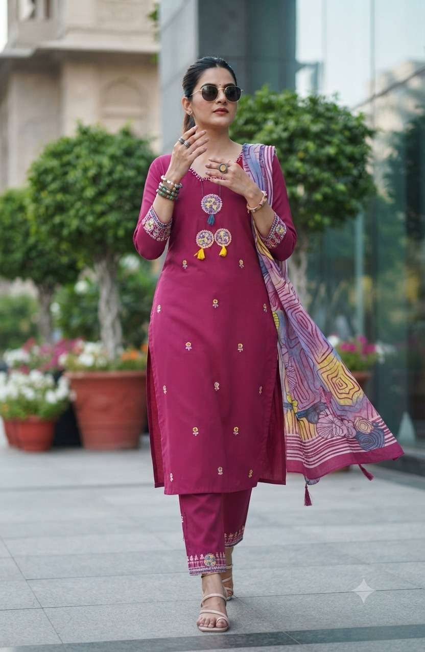 Shodashe Studio Sangini Premium Heavy Pure Cotton Flex Readymade Kurti Pant Dupatta Set