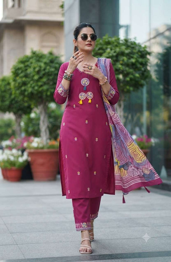 Shodashe Studio Sangini Premium Heavy Pure Cotton Flex Readymade Kurti Pant Dupatta Set