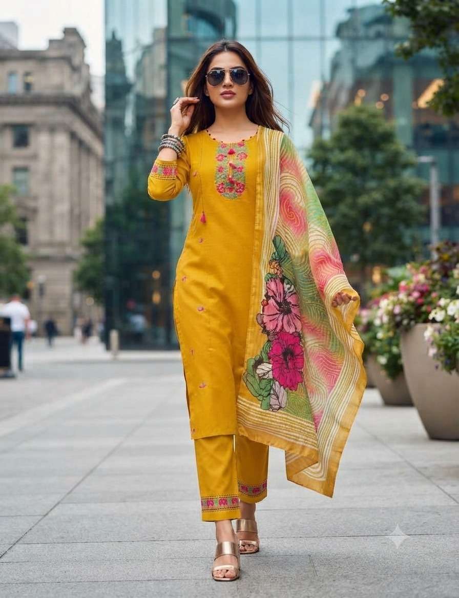 Shodashe Studio Sangini Premium Heavy Pure Cotton Flex Readymade Kurti Pant Dupatta Set