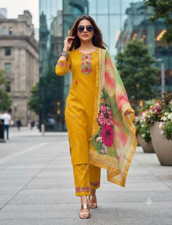 Shodashe Studio Sangini Premium Heavy Pure Cotton Flex Readymade Kurti Pant Dupatta Set