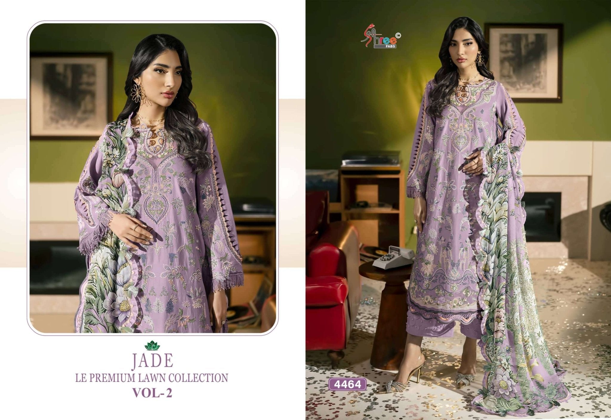 SHREE FAB JADE LE-PREMIUM LAWN COLLECTION VOL-2 Cotton Embroidered Pakistani Suit - Amrah Wholesale