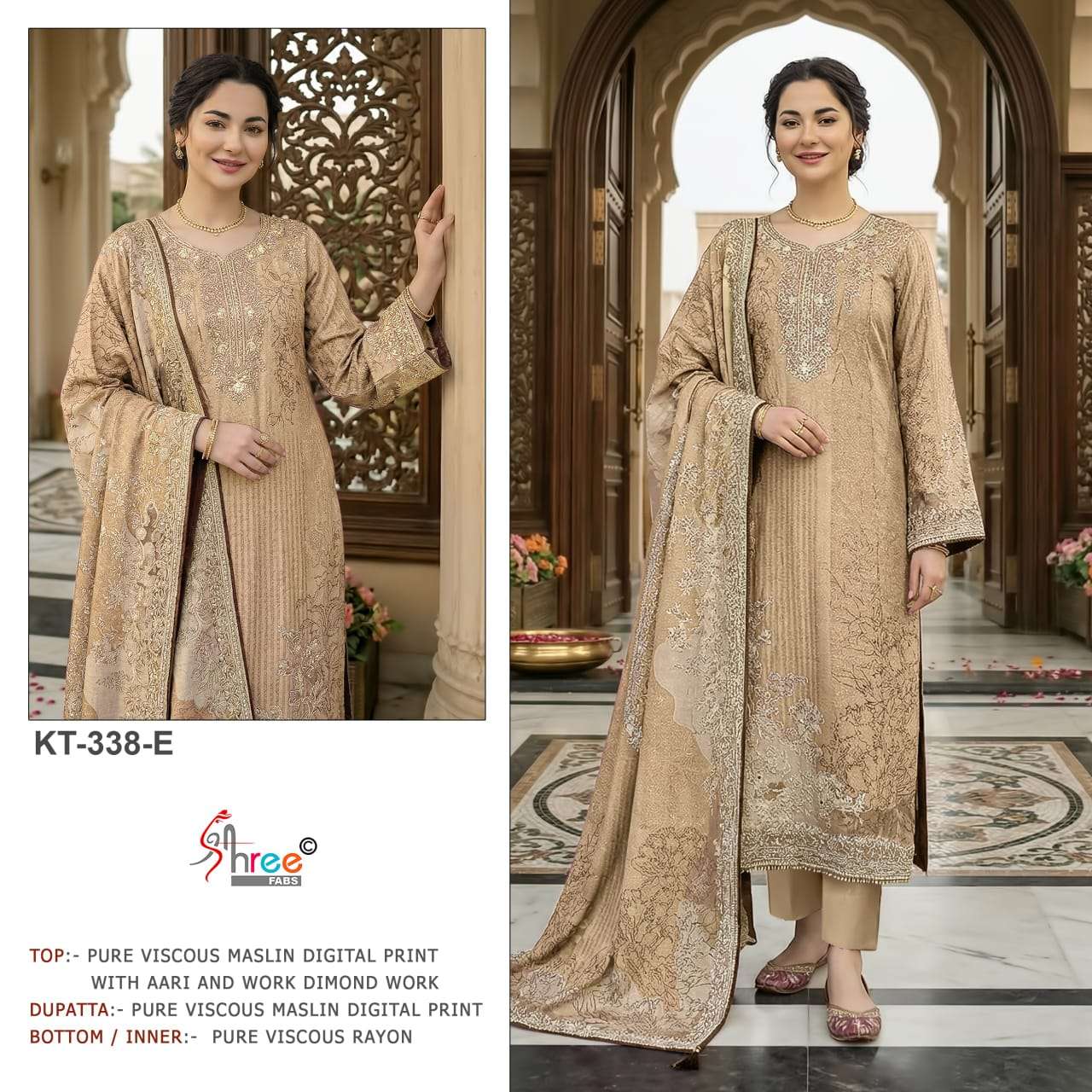 SHREE FAB KT-338 Viscose Muslin Embroidery Pakistani Suit Set
