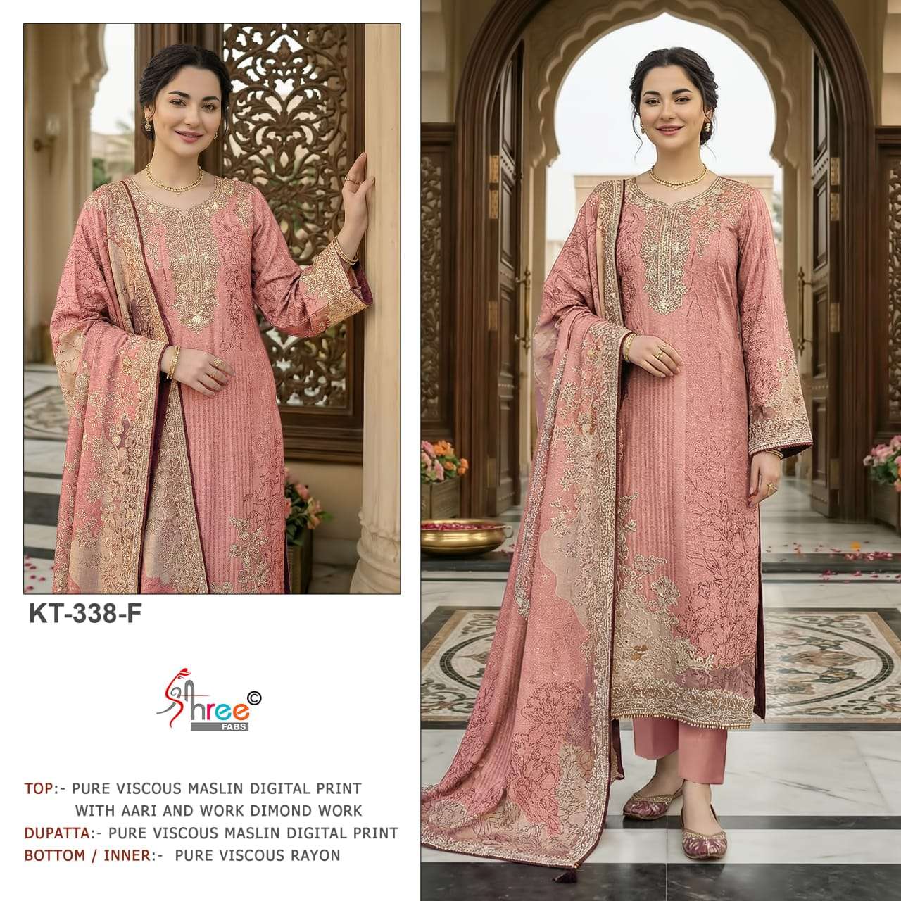 SHREE FAB KT-338 Viscose Muslin Embroidery Pakistani Suit Set