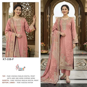 SHREE FAB KT-338 Viscose Muslin Embroidery Pakistani Suit Set - Amrah Wholesale