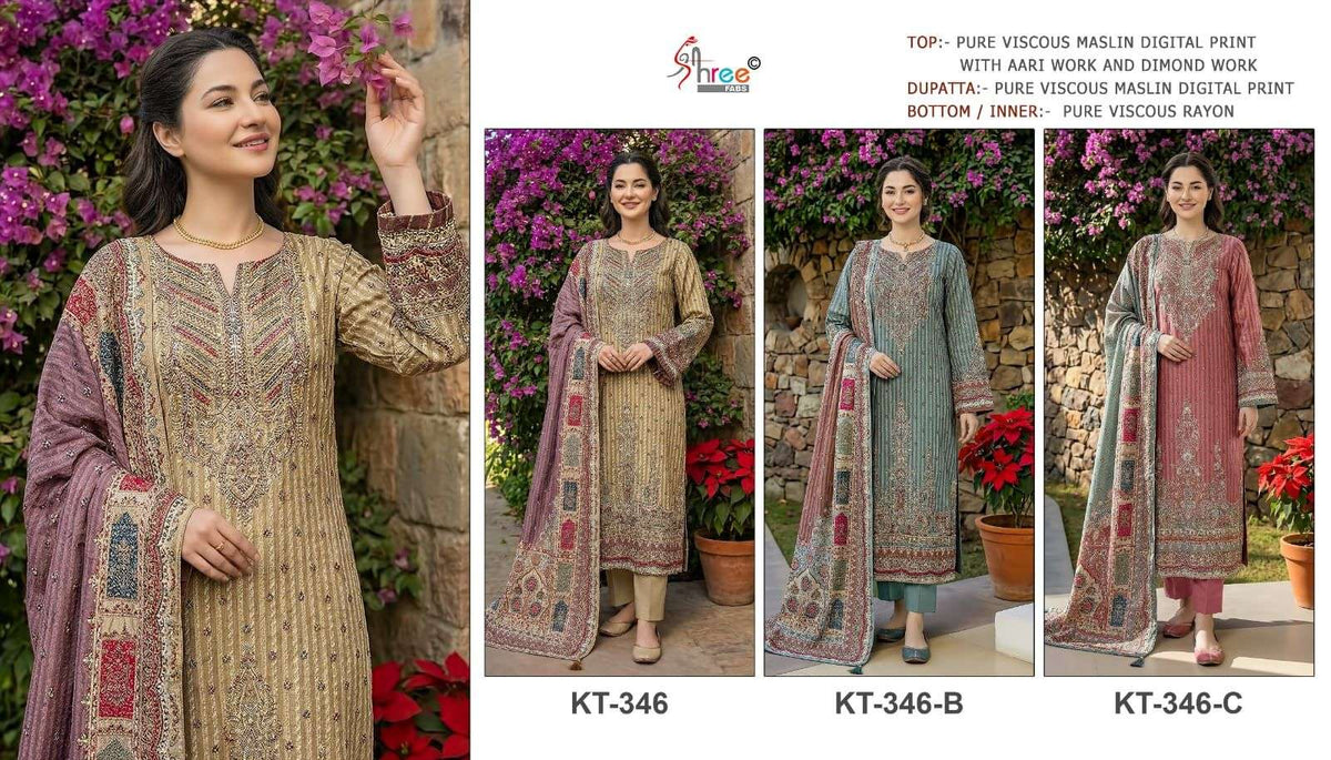 Shree Fab KT - 346 Viscose Muslin Pakistani Suit - Amrah Wholesale