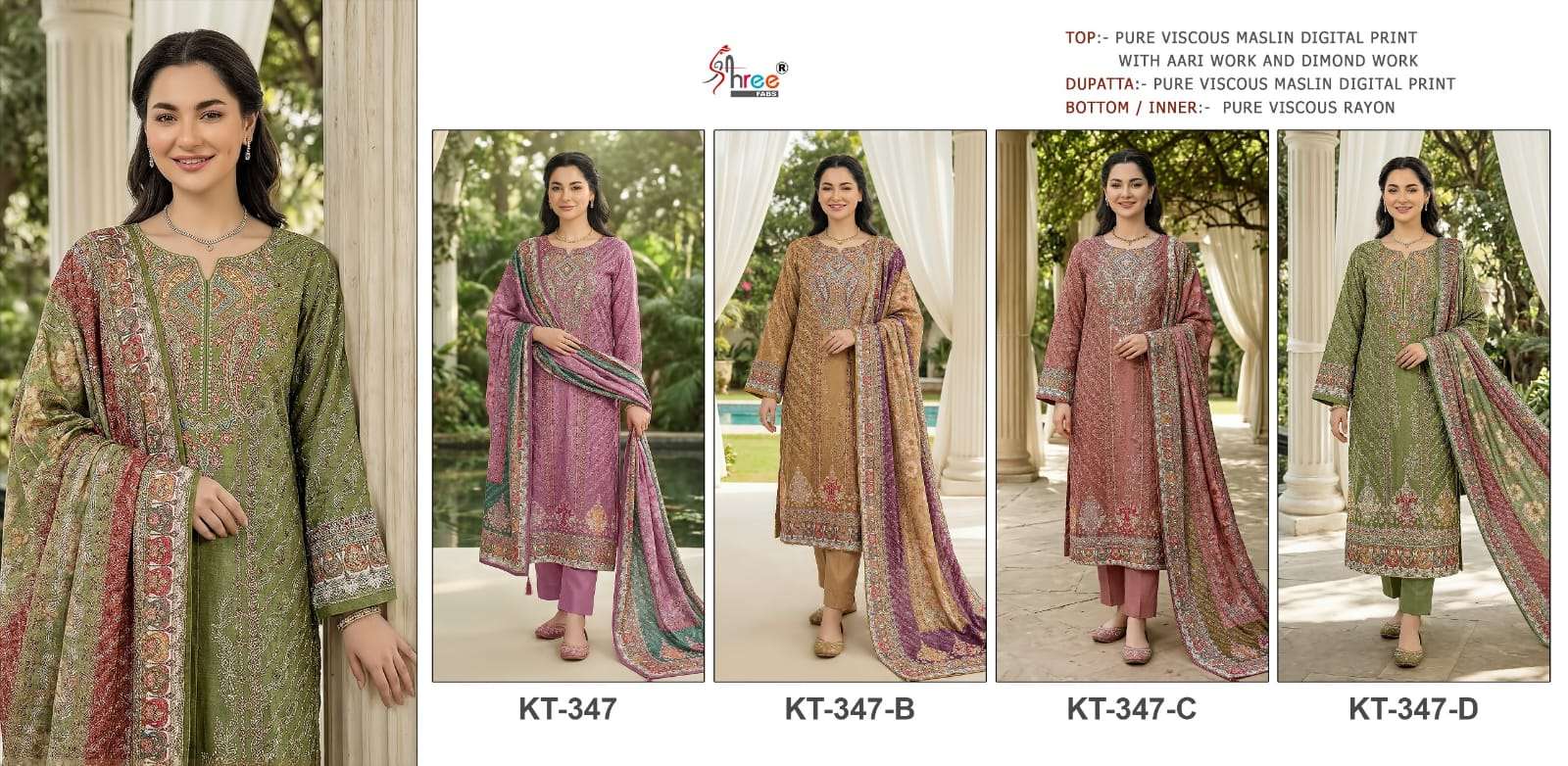 SHREE FAB KT - 347 Viscose Muslin Pakistani Suit Wholesale Surat India - Amrah Wholesale