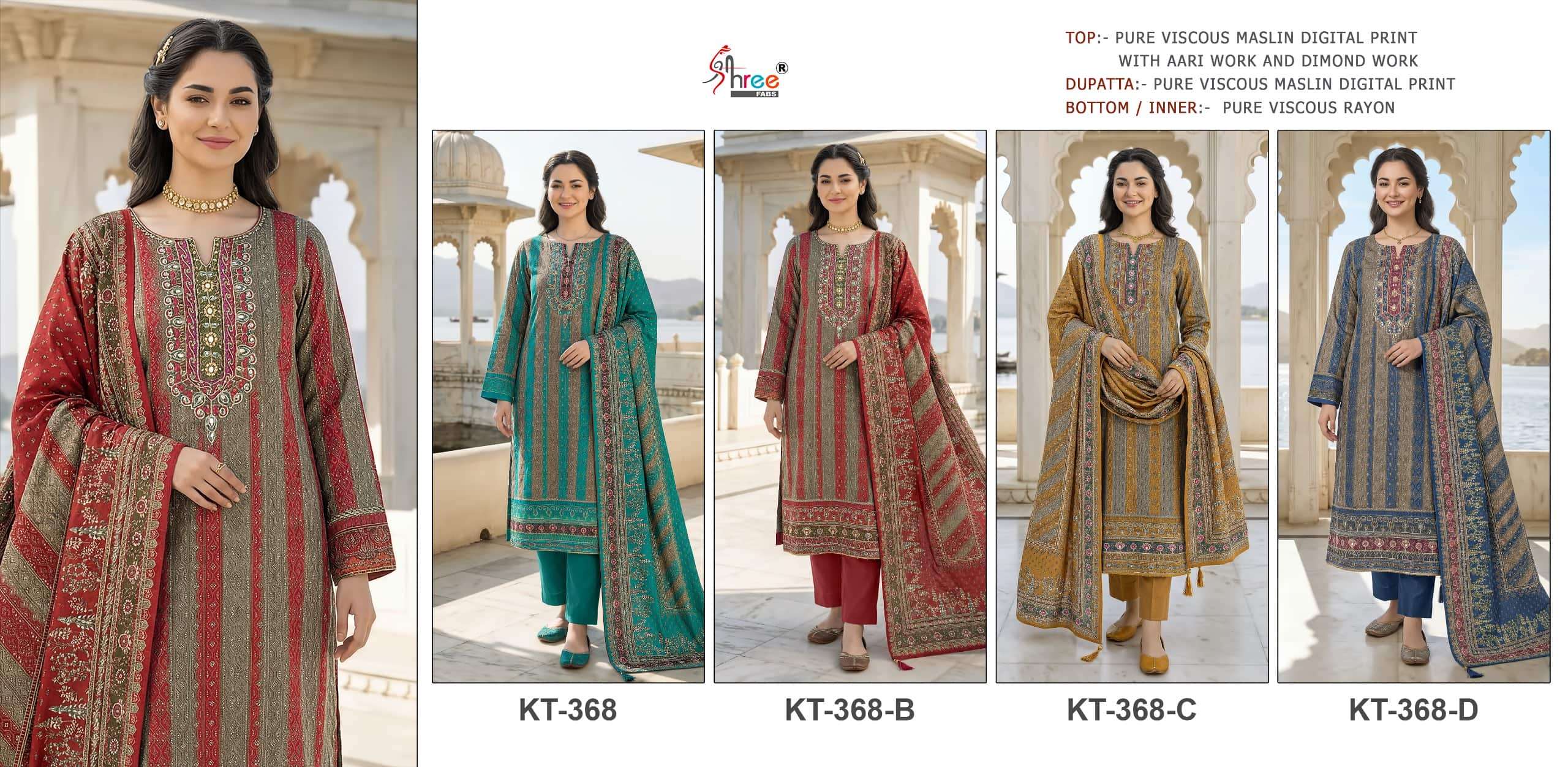 SHREE FAB KT-368 Viscose Muslin Pakistani Suit Wholesale Collection