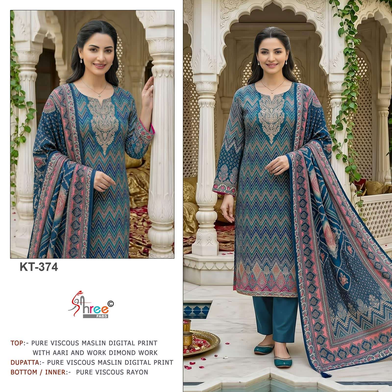 SHREE FAB KT-374 Viscose Muslin Embroidery Pakistani Dress