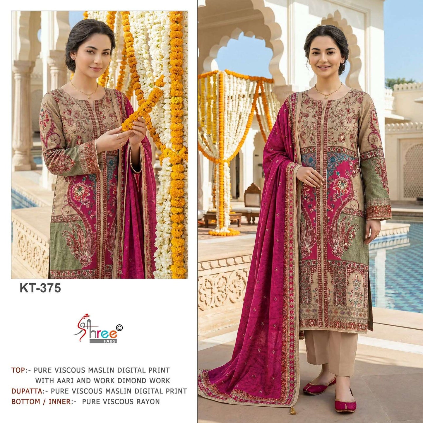 Shree Fab KT-375 Viscose Muslin Premium Embroidered Pakistani Suit