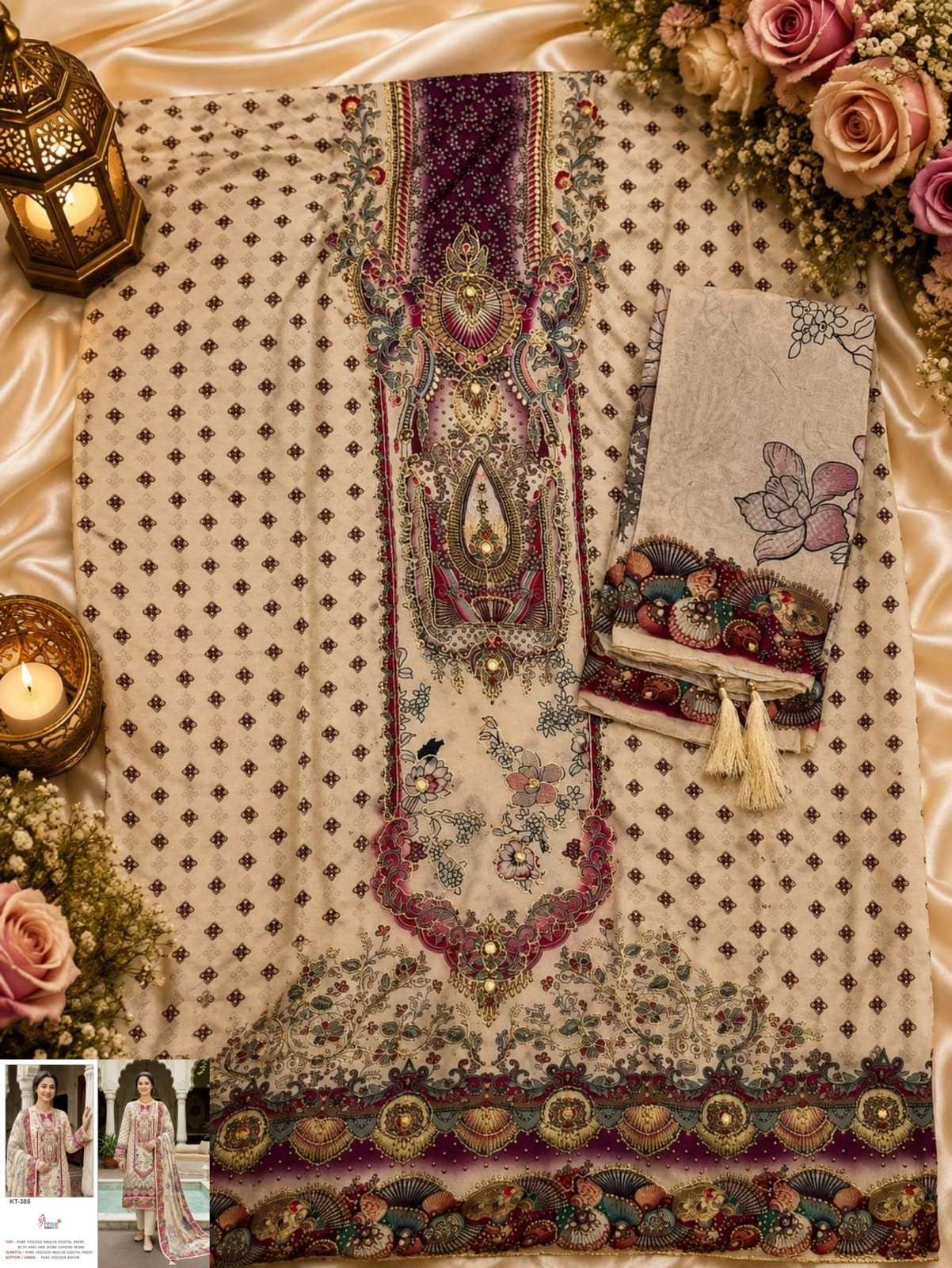 SHREE FAB KT-385 Viscose Muslin Embroidered Printed Pakistani Suit