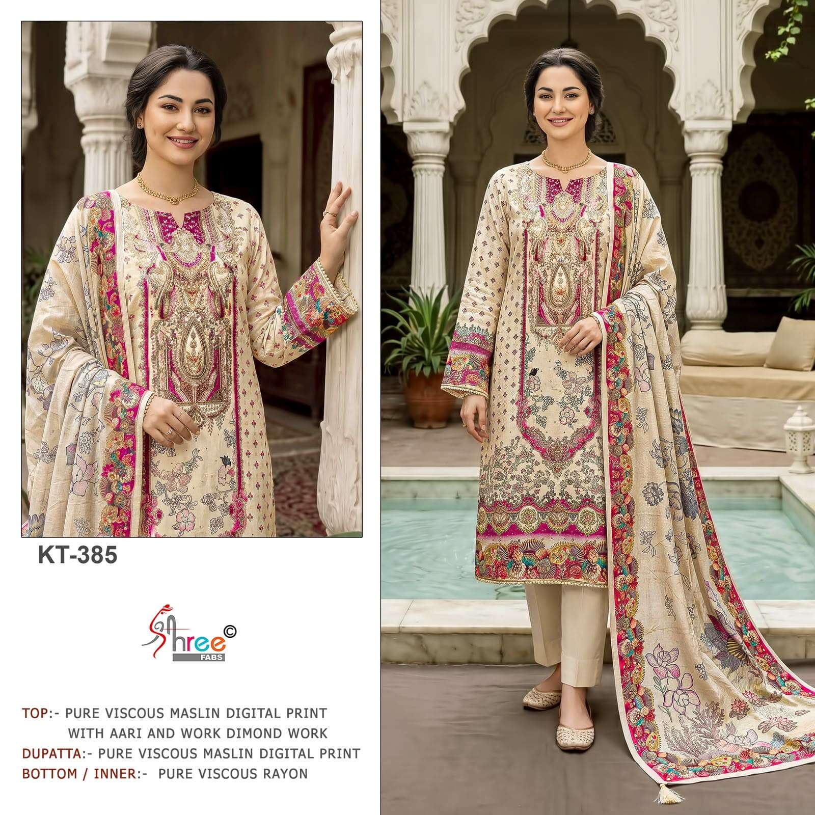 SHREE FAB KT-385 Viscose Muslin Embroidered Printed Pakistani Suit