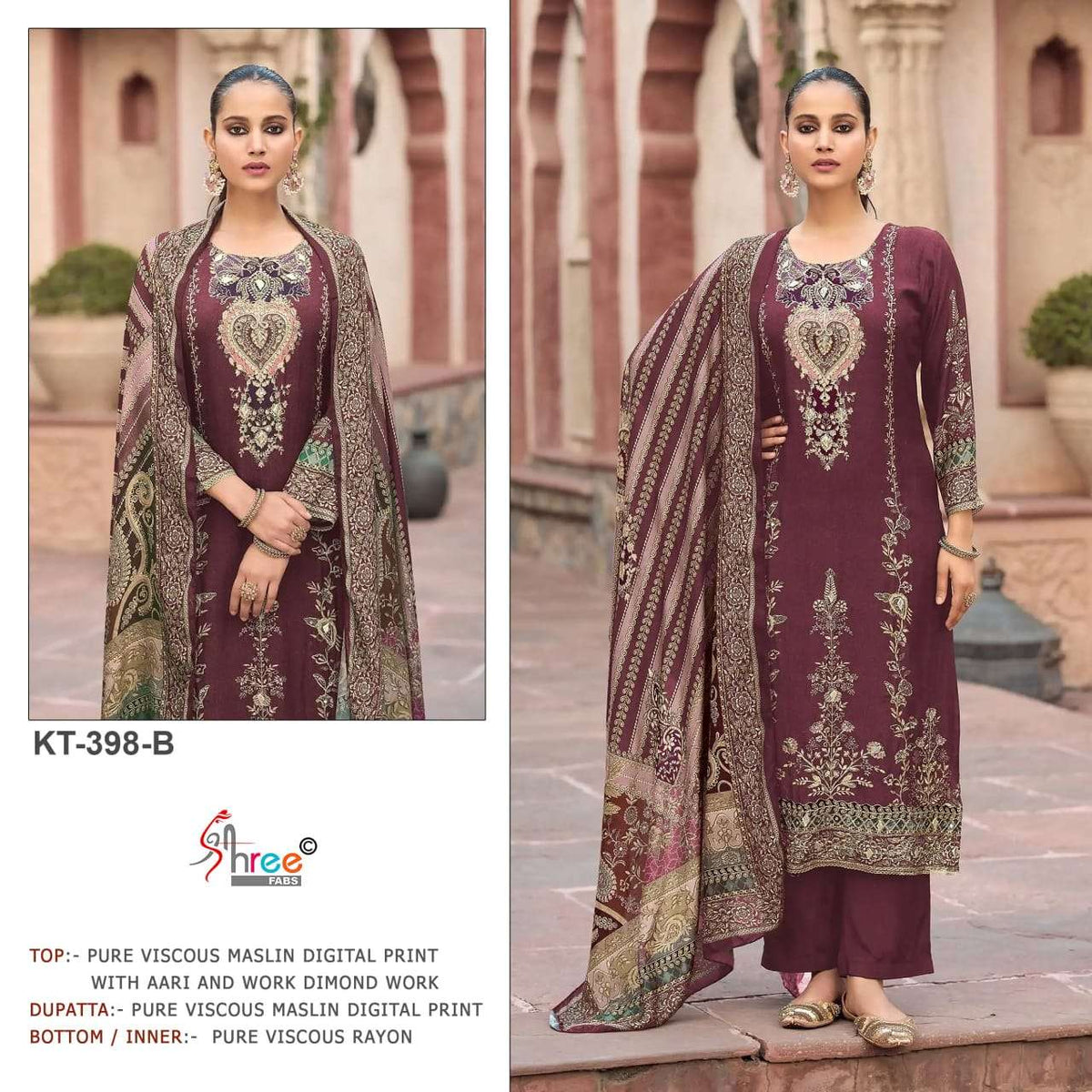 Shree Fab KT-398 A To D Series Viscose Muslin Embroidery Premium Suit Set - Amrah Wholesale