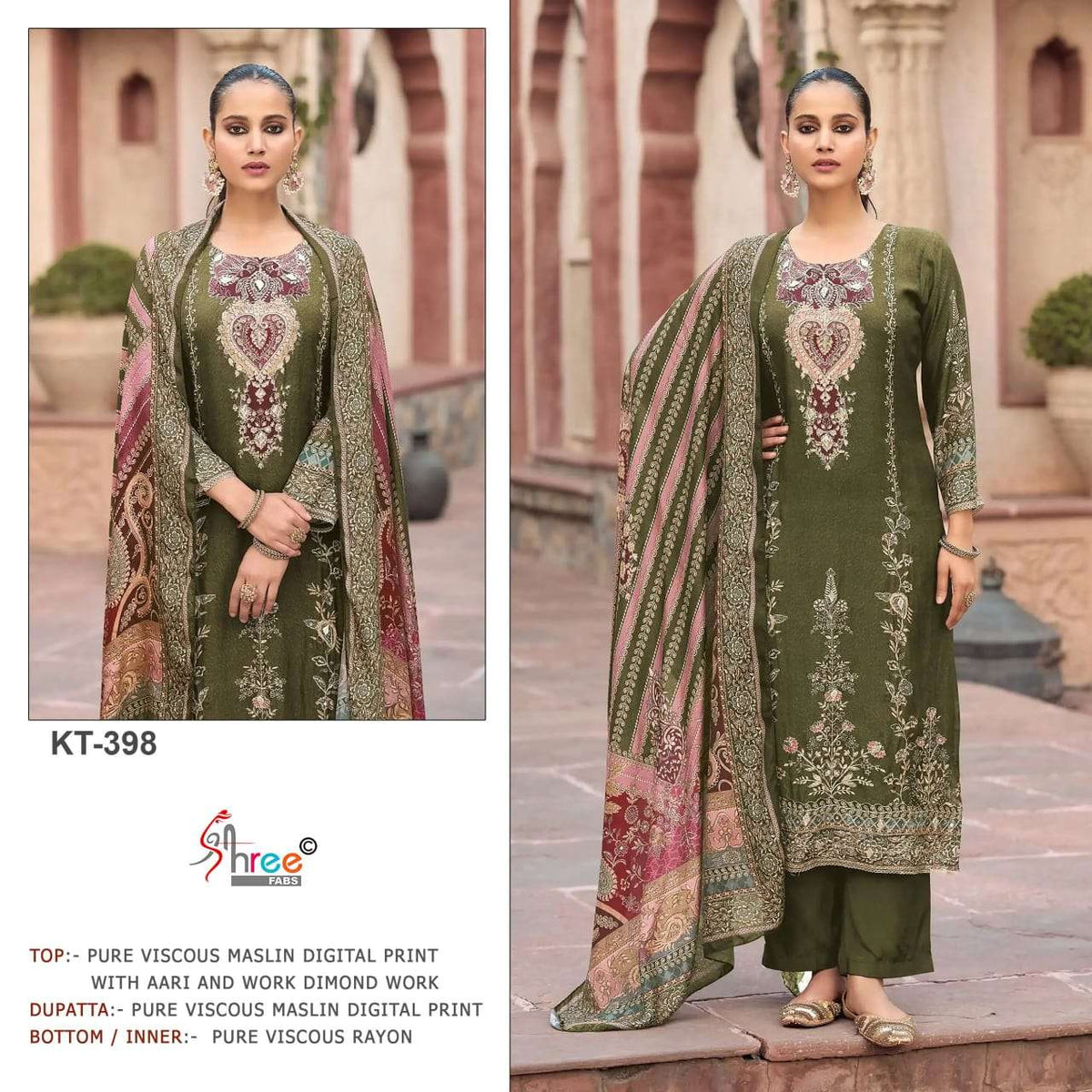 Shree Fab KT-398 A To D Series Viscose Muslin Embroidery Premium Suit Set - Amrah Wholesale