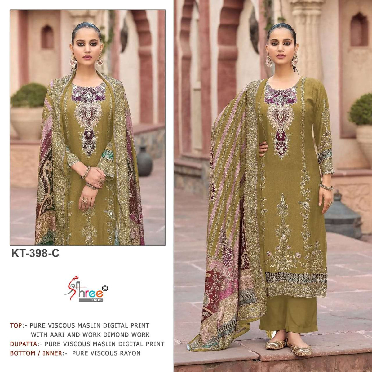 Shree Fab KT-398 A To D Series Viscose Muslin Embroidery Premium Suit Set - Amrah Wholesale