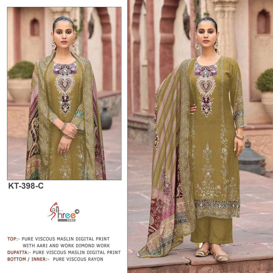 Shree Fab KT-398 A To D Series Viscose Muslin Embroidery Premium Suit Set - Amrah Wholesale
