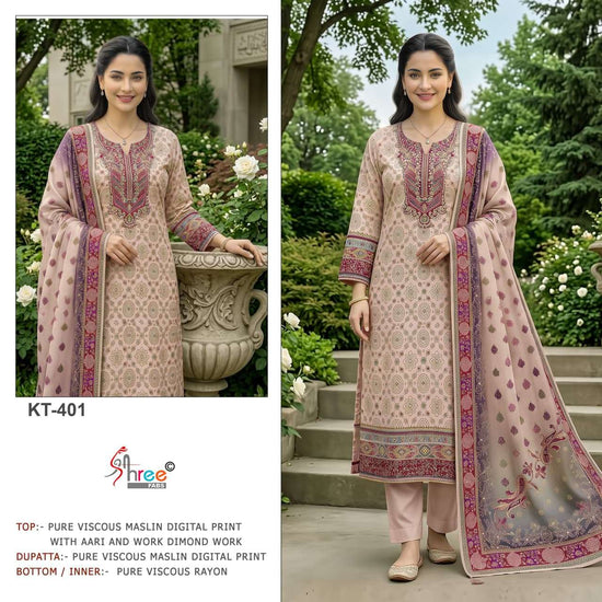 Shree Fab KT-401 Viscose Muslin Digital Printed Dress Material
