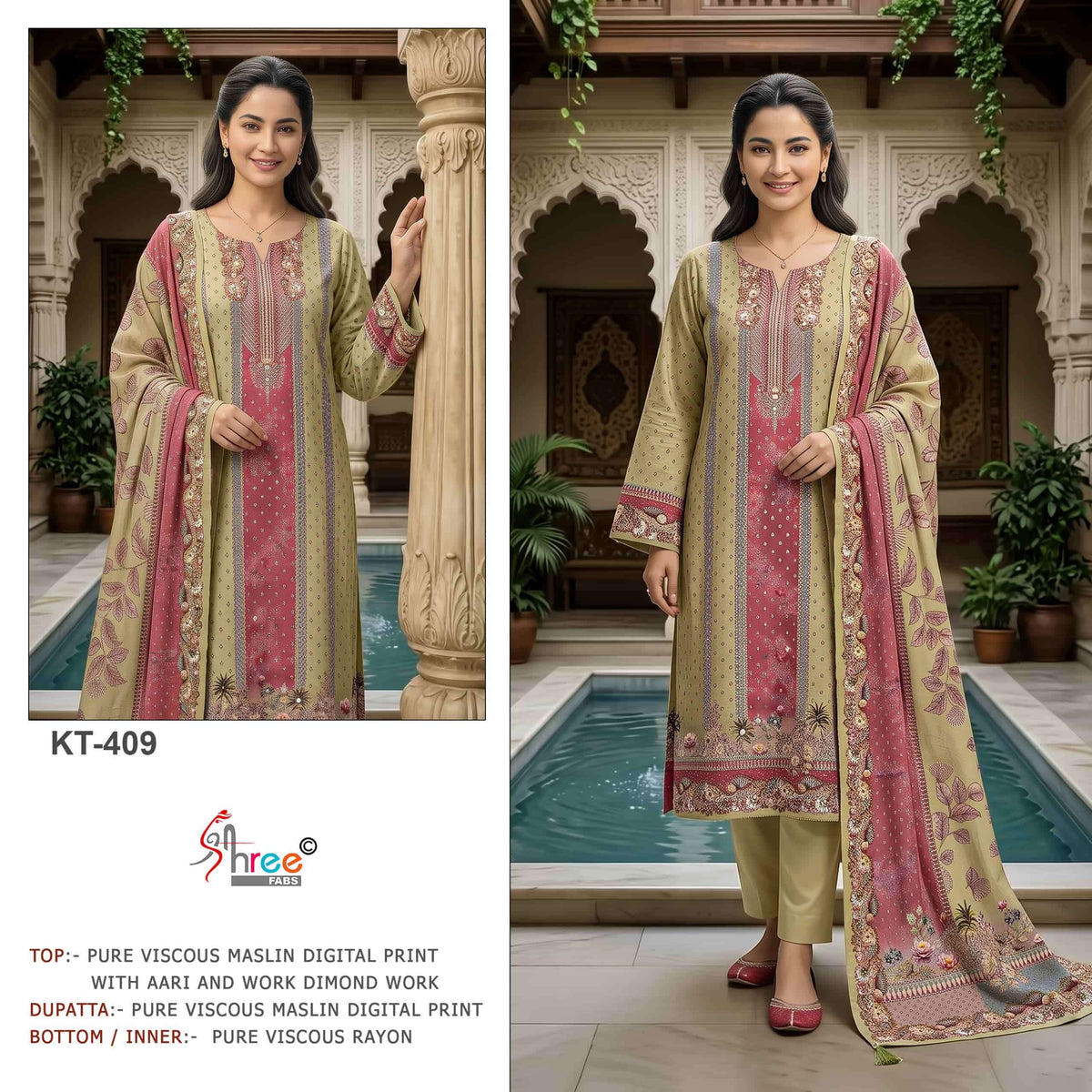 Shree Fab KT-408 Viscose Muslin Printed Semi Stitched Pakistani Suit