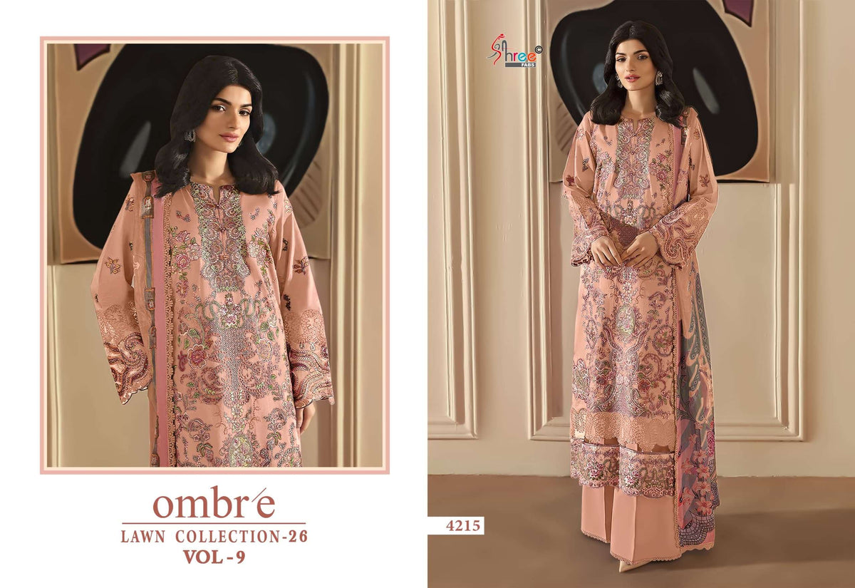 Shree Fab Ombre Lawn Vol 09 Cotton Embroidered Pakistani Suit