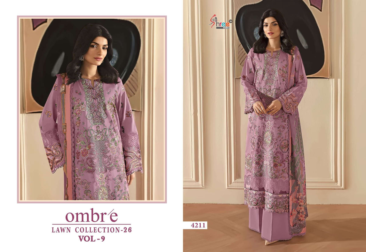 Shree Fab Ombre Lawn Vol 09 Cotton Embroidered Pakistani Suit