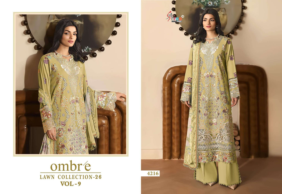 Shree Fab Ombre Lawn Vol 09 Cotton Embroidered Pakistani Suit