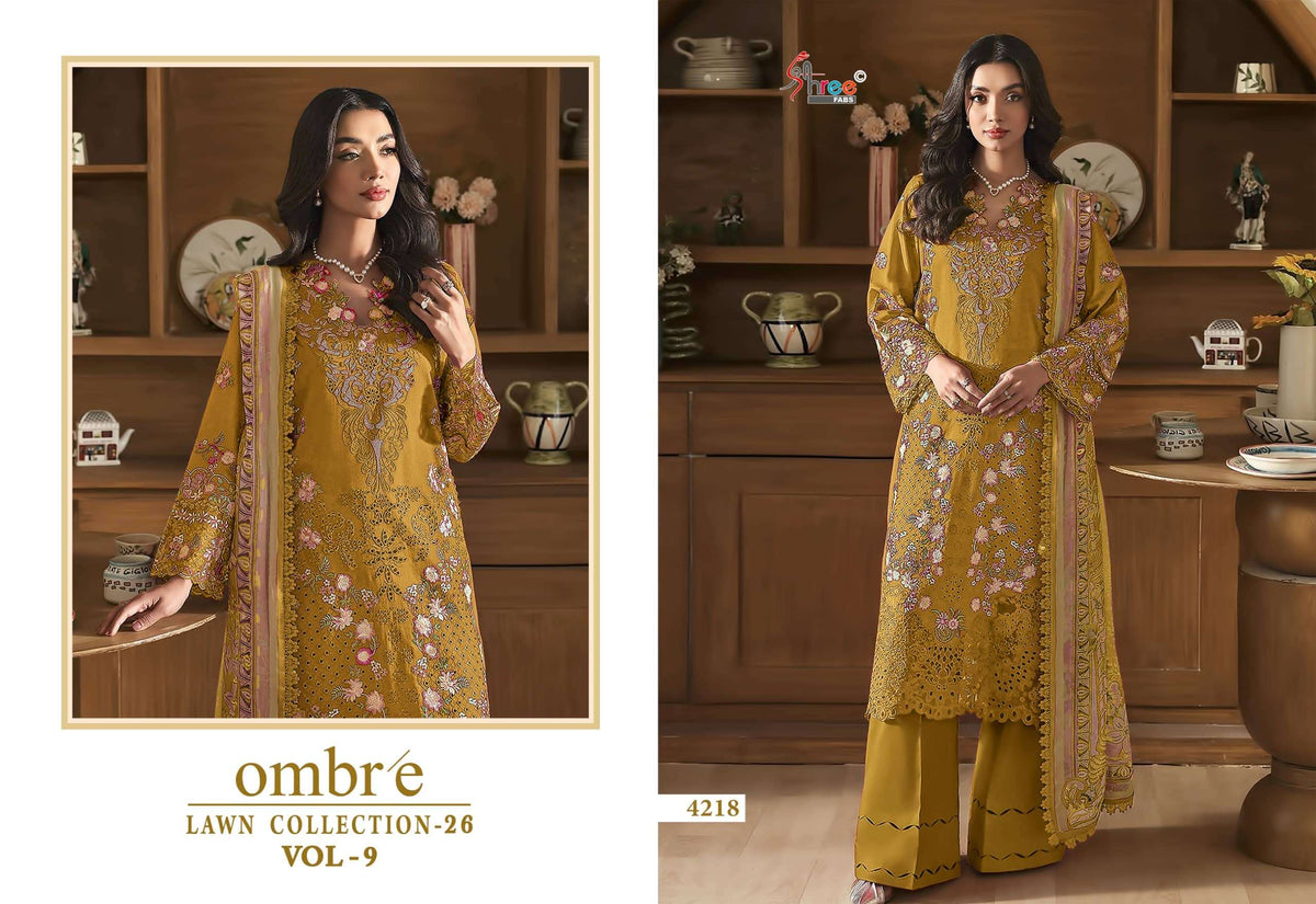 Shree Fab Ombre Lawn Vol 09 Cotton Embroidered Pakistani Suit