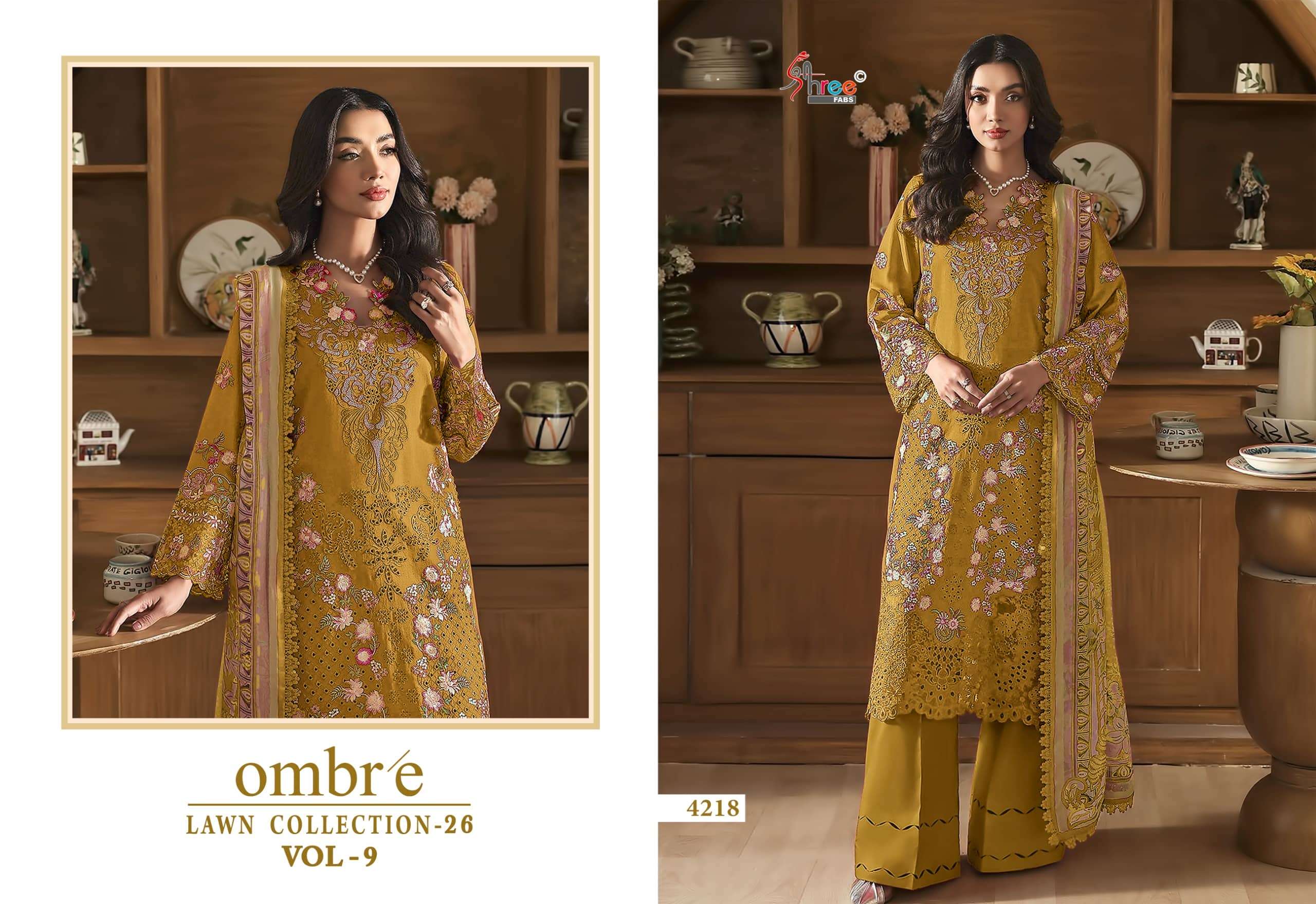Shree Fab Ombre Lawn Vol 09 Cotton Embroidered Pakistani Suit