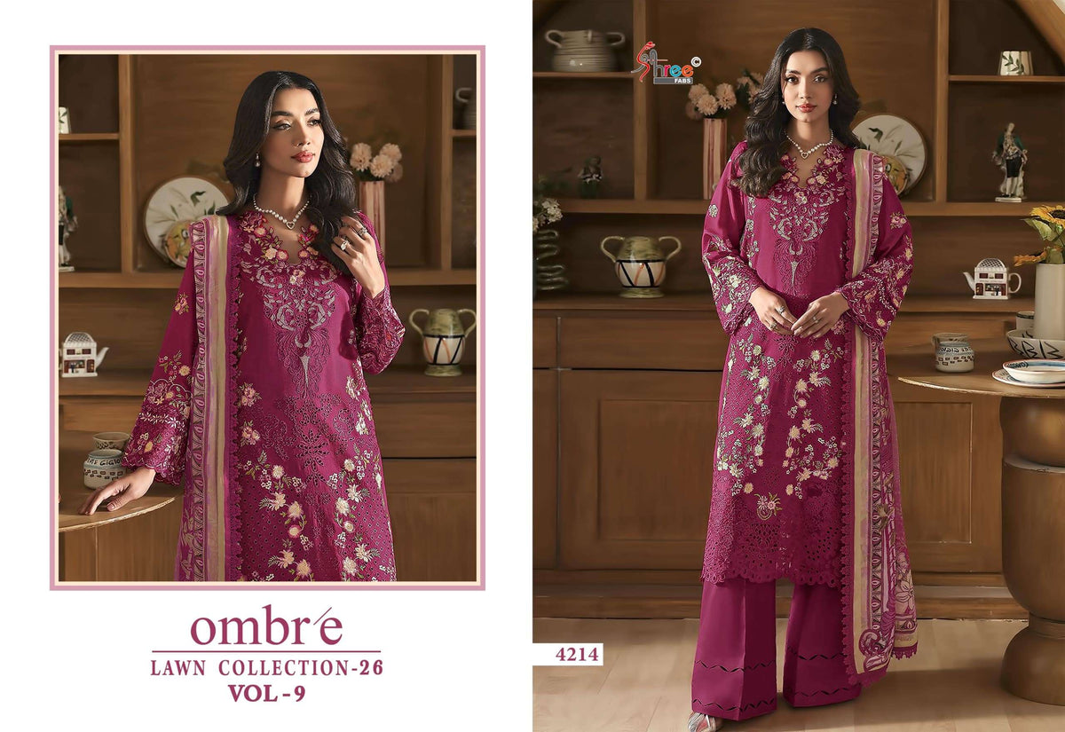 Shree Fab Ombre Lawn Vol 09 Cotton Embroidered Pakistani Suit