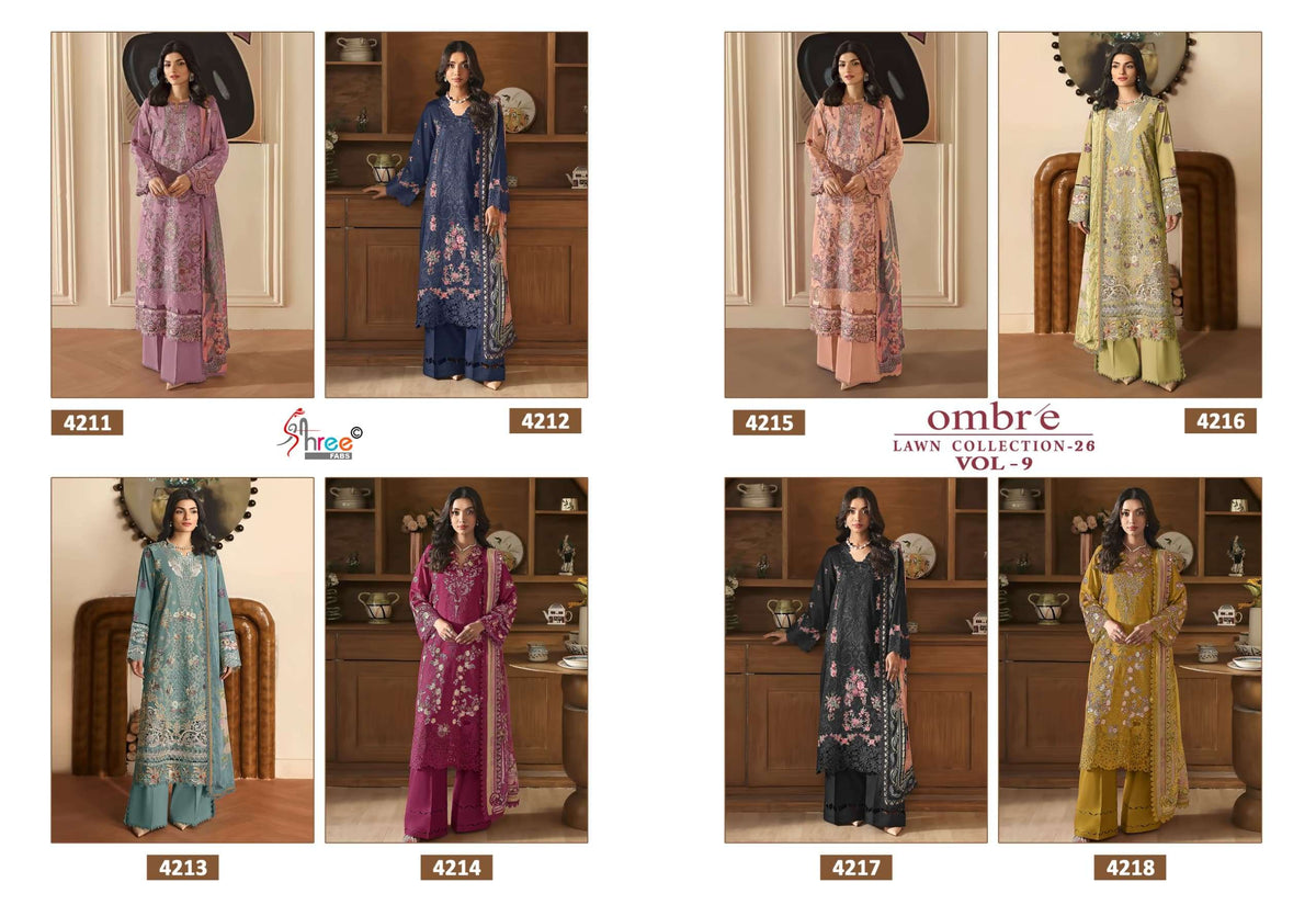 Shree Fab Ombre Lawn Vol 09 Cotton Embroidered Pakistani Suit