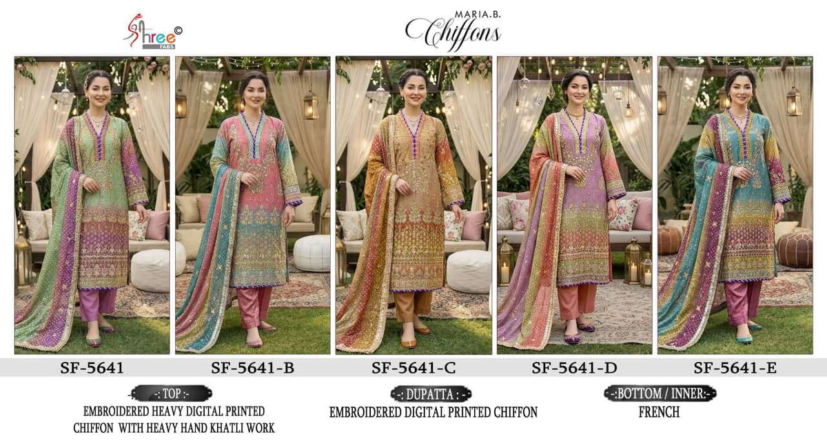 Shree Fab SF-5641 Chiffon Khatli Embroidered Printed Pakistani Suit