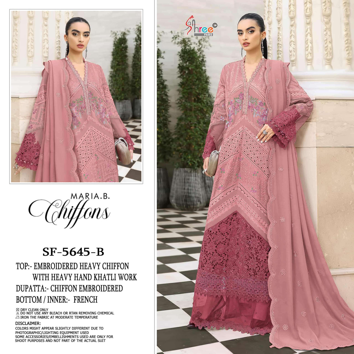 Shree Fab SF-5645 Chiffon Khatli Work Semi Stitched Pakistani Suit