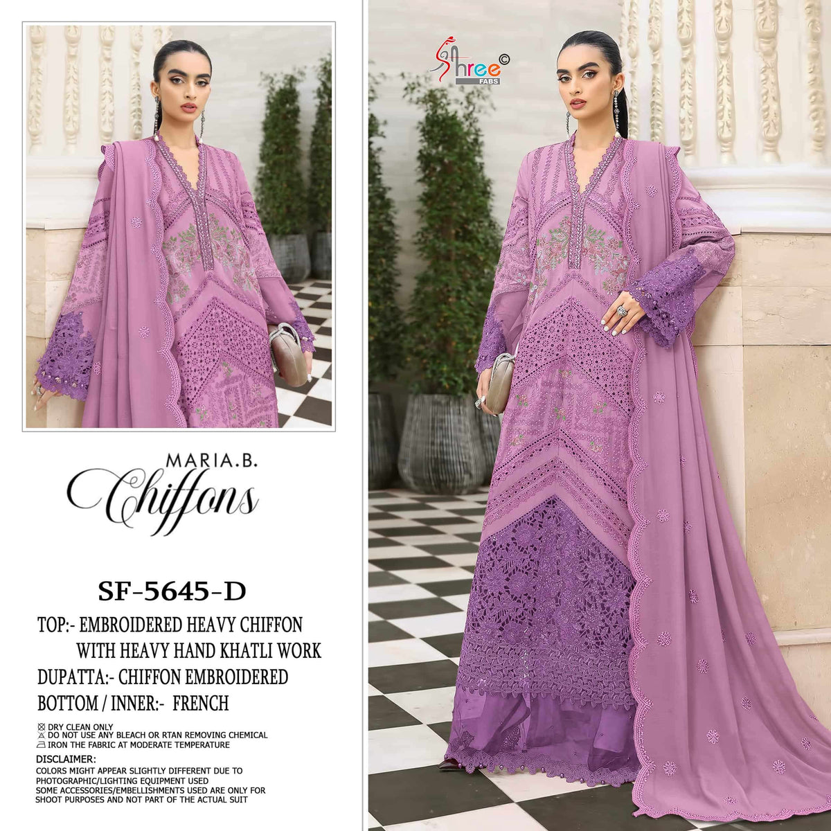 Shree Fab SF-5645 Chiffon Khatli Work Semi Stitched Pakistani Suit