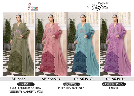 Shree Fab SF-5645 Chiffon Khatli Work Semi Stitched Pakistani Suit
