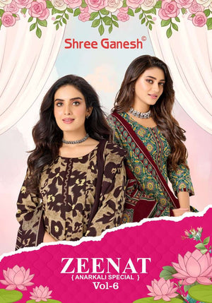 Shree Ganesh Zeenat Vol 6 Heavy Cotton Anarkali Style Salwar Suit Set