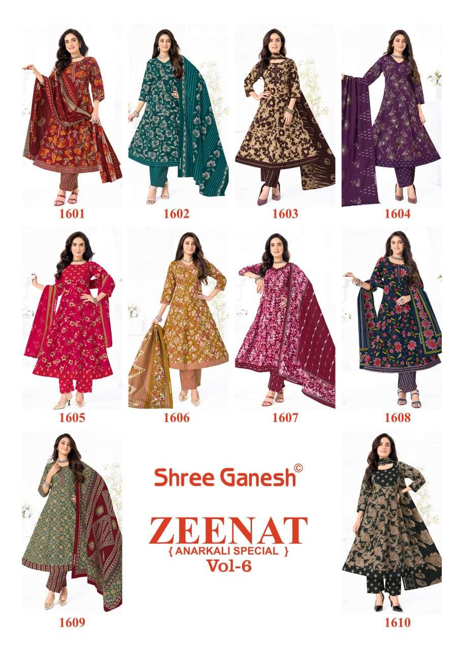 Shree Ganesh Zeenat Vol 6 Heavy Cotton Anarkali Style Salwar Suit Set