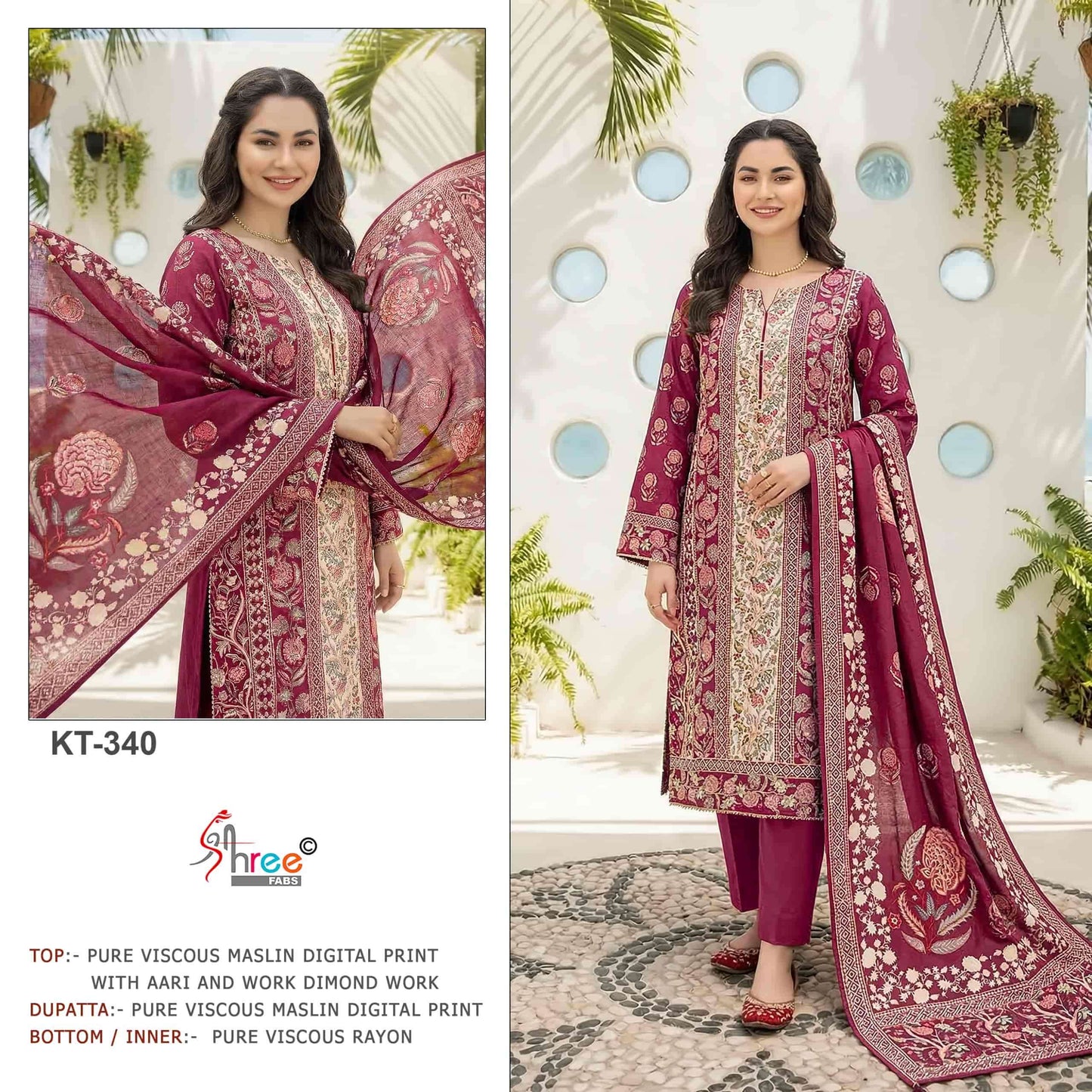 Shree Fab KT-340 Muslin Viscose Printed Unstitched Pakistani Suit