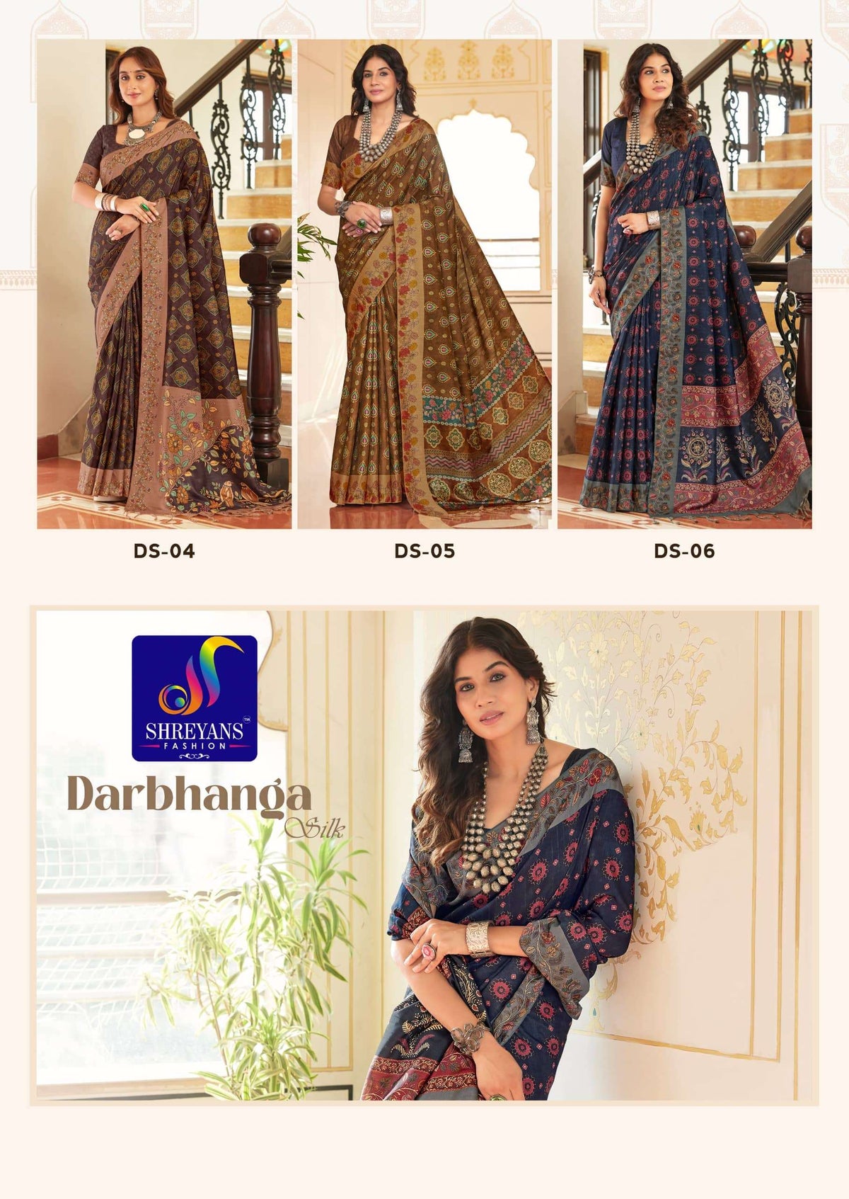 Shreyans Fashion Darbhanga Cotton Silk Printed Saree