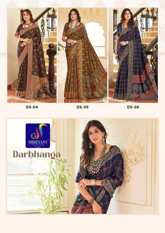 Shreyans Fashion Darbhanga Cotton Silk Printed Saree