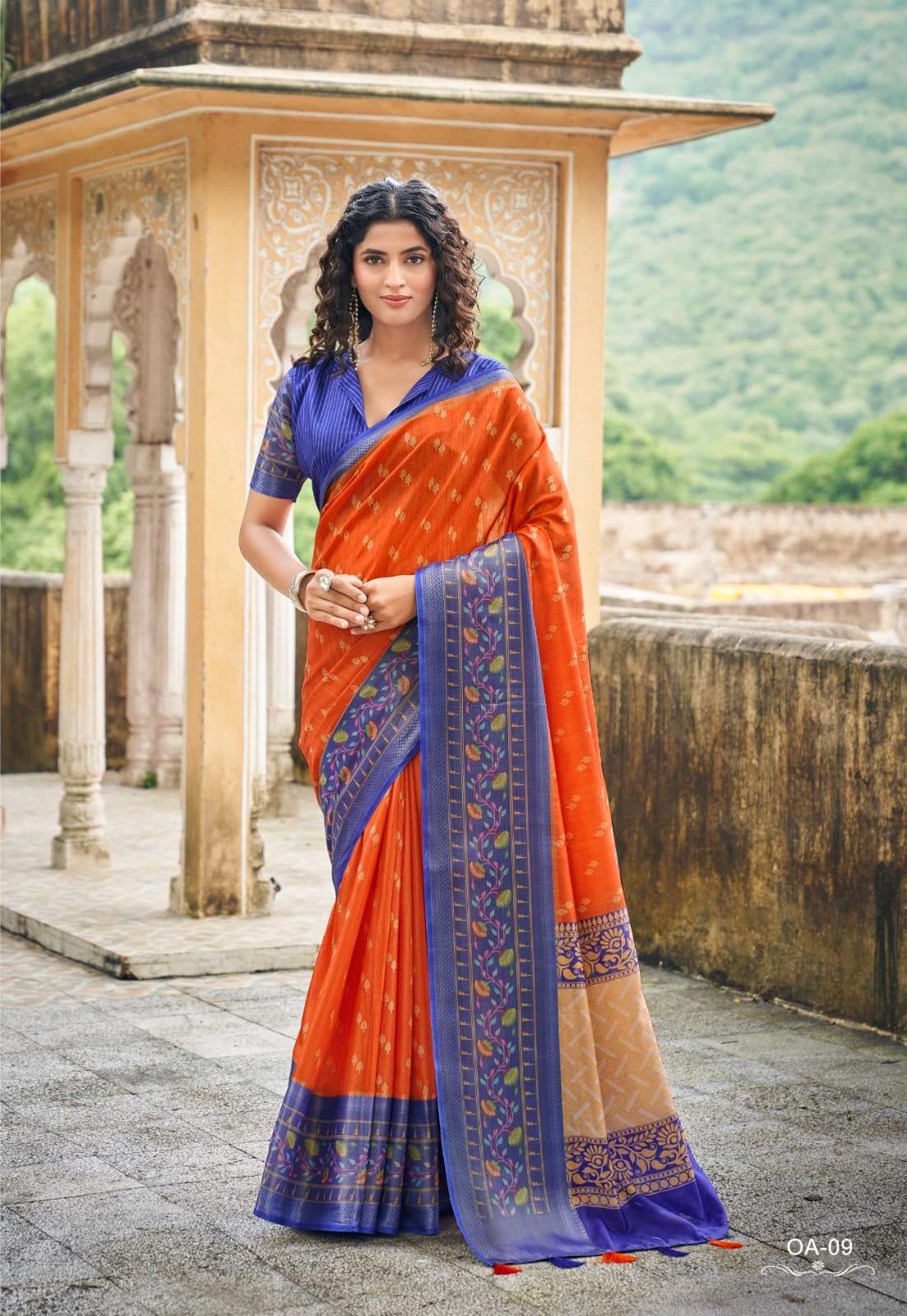 Shreyans Fashion Orange Art Premium Tussar Printed Saree