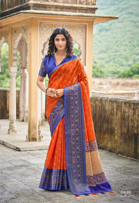 Shreyans Fashion Orange Art Premium Tussar Printed Saree