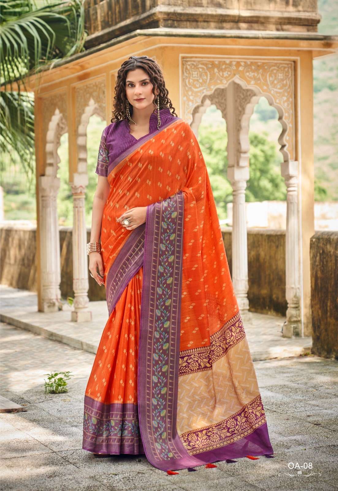 Shreyans Fashion Orange Art Premium Tussar Printed Saree