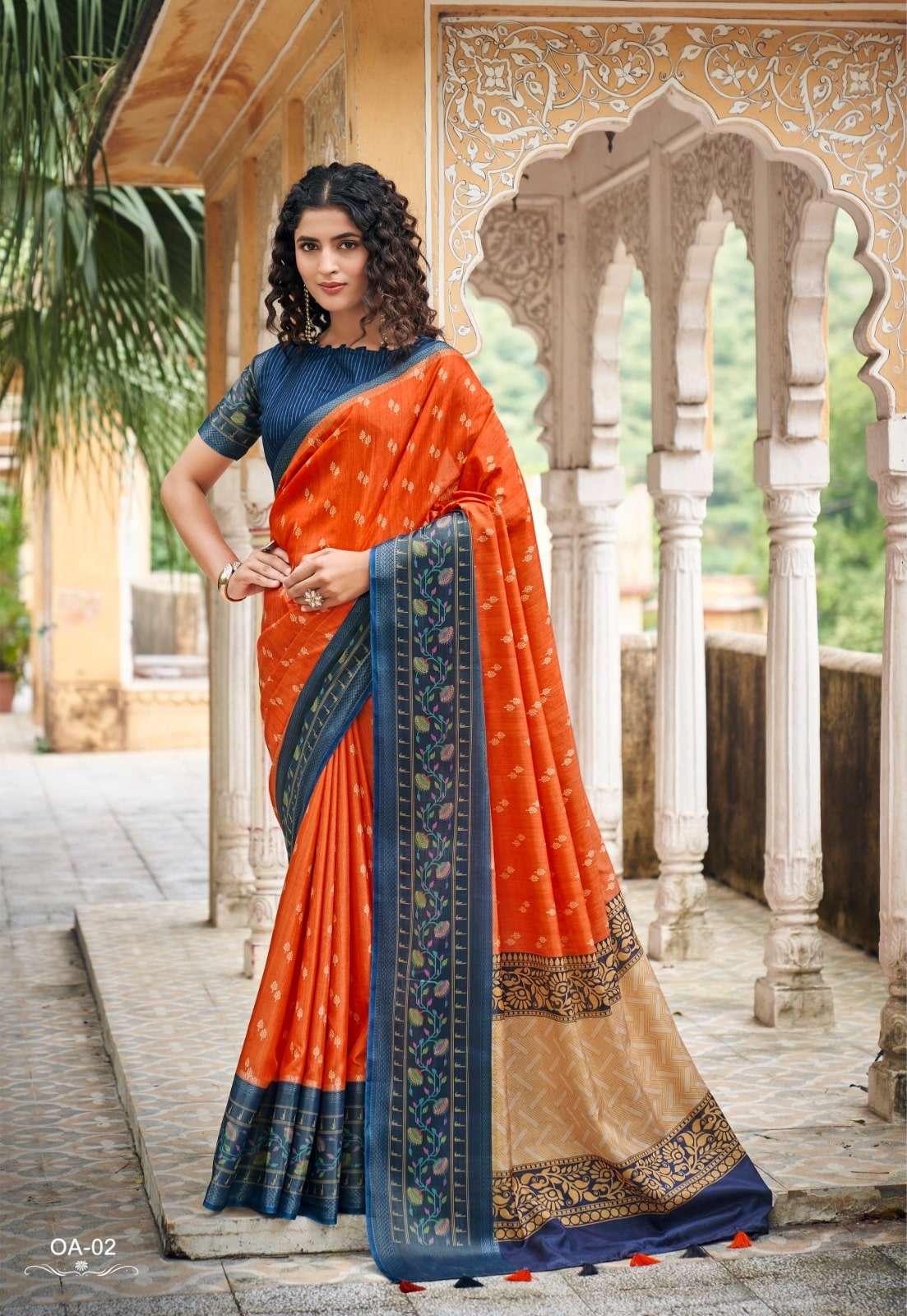 Shreyans Fashion Orange Art Premium Tussar Printed Saree