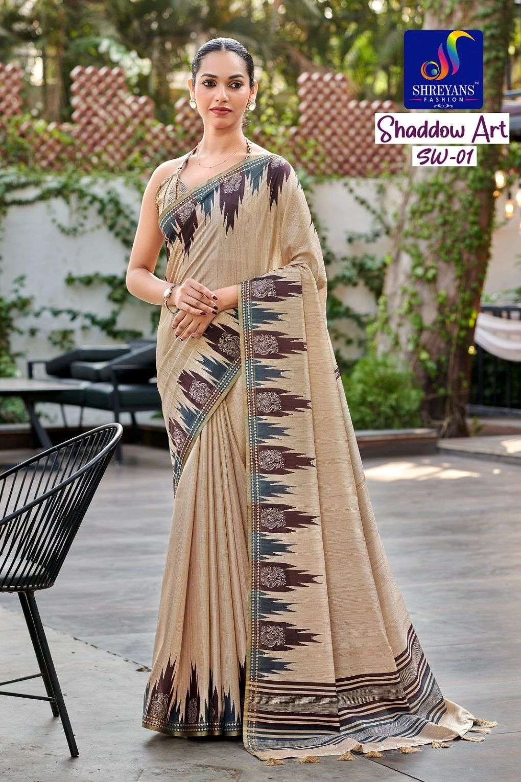 Shreyans Fashion Shadow Art Tussar Silk Sarees - Amrah Wholesale
