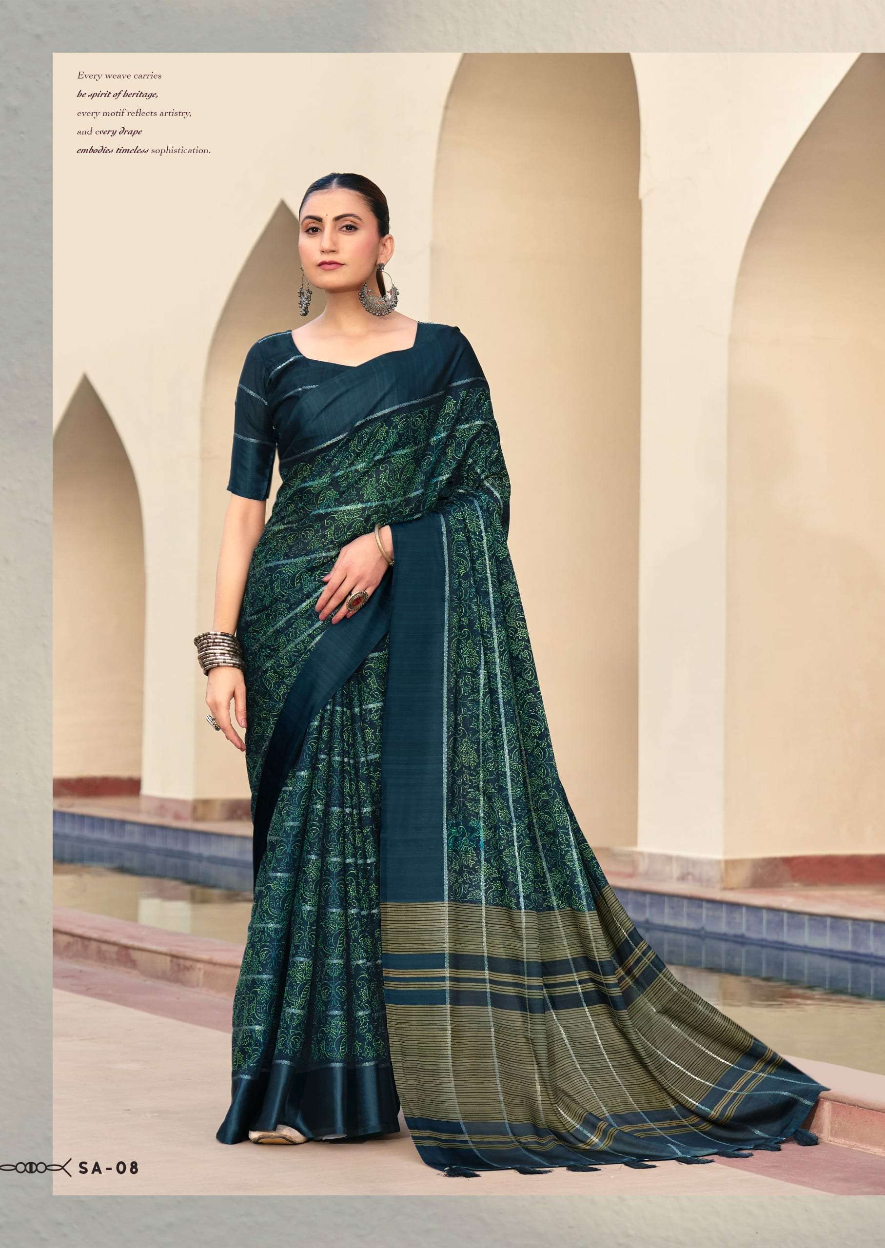 SHREYANS FASHION SINDH CREAP ART Crepe Silk Sarees